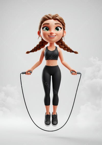 Menina pulando corda - Personagem 3D