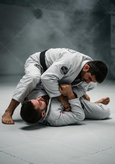 Lutadores de jiu-jitsu no chão