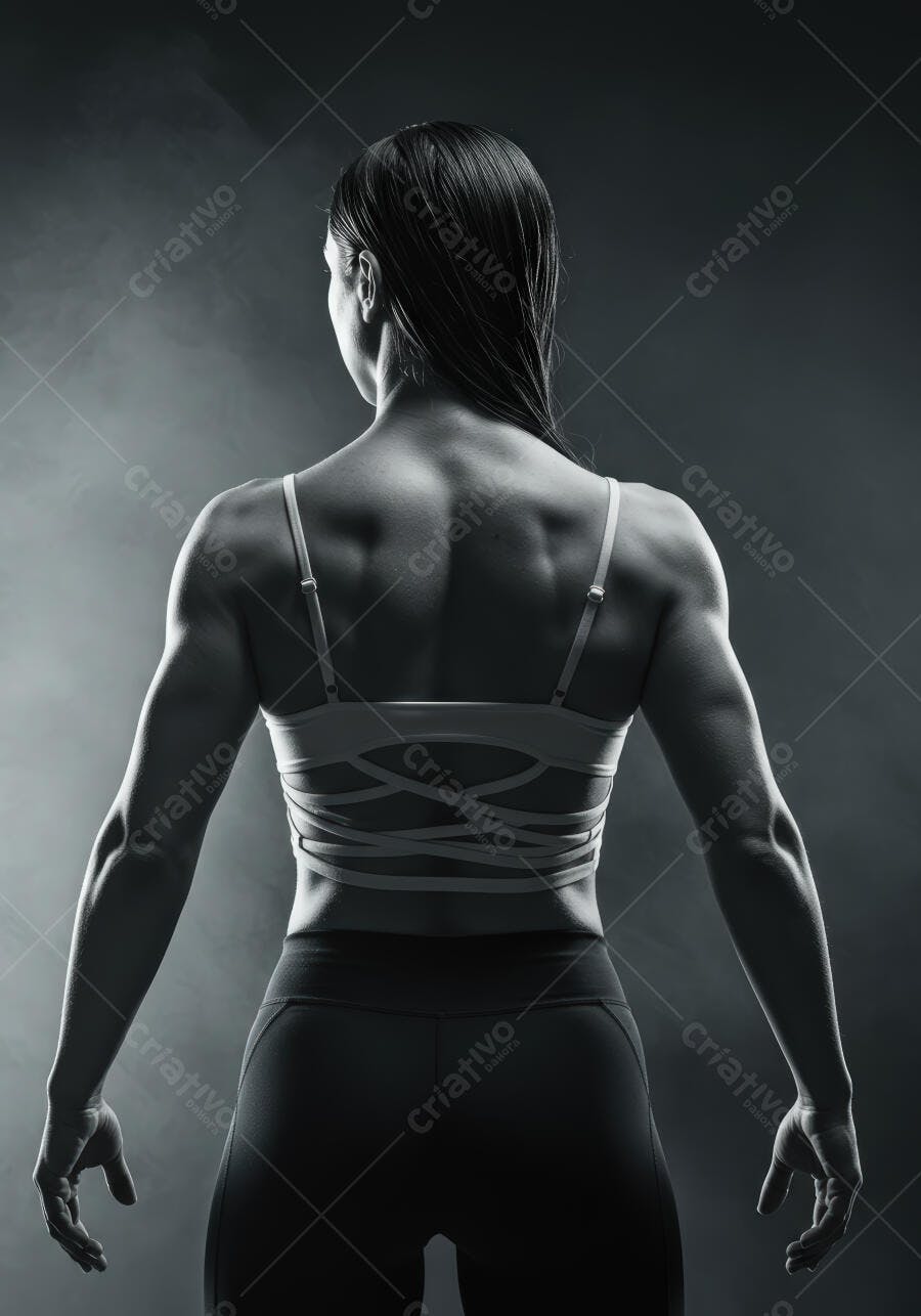 Mulher musculosa de costas fundo escuro