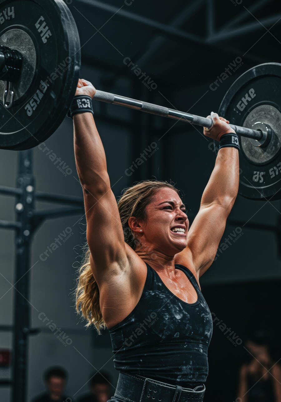 Atleta feminina levantando peso na academia