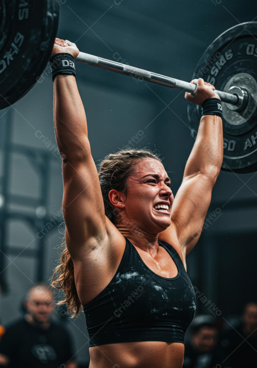 Atleta feminina levantando peso em competição