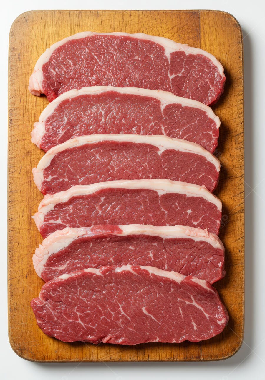 Bifes crus em tábua de madeira