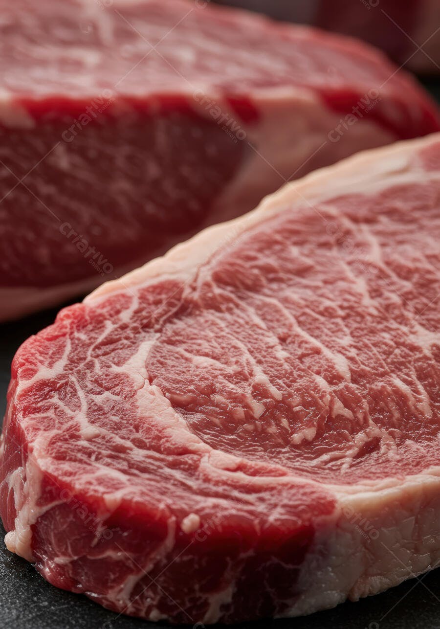 Bife de carne cru vermelho e marmorizado