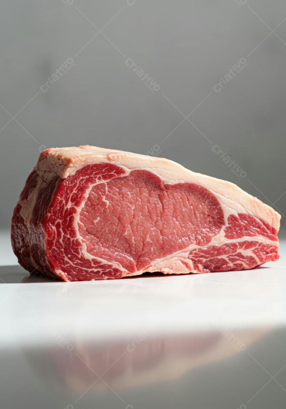 Corte inteiro de carne crua bovina com gordura aparente