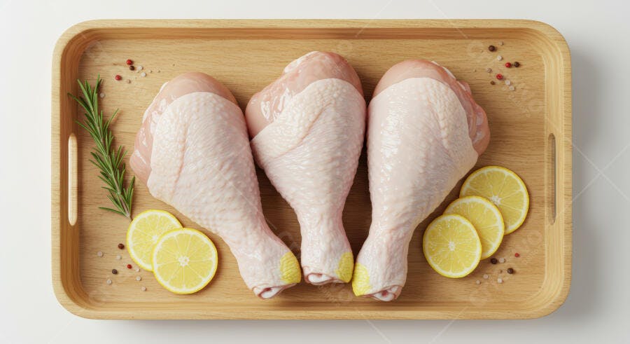 Coxas de frango cruas com limão e alecrim