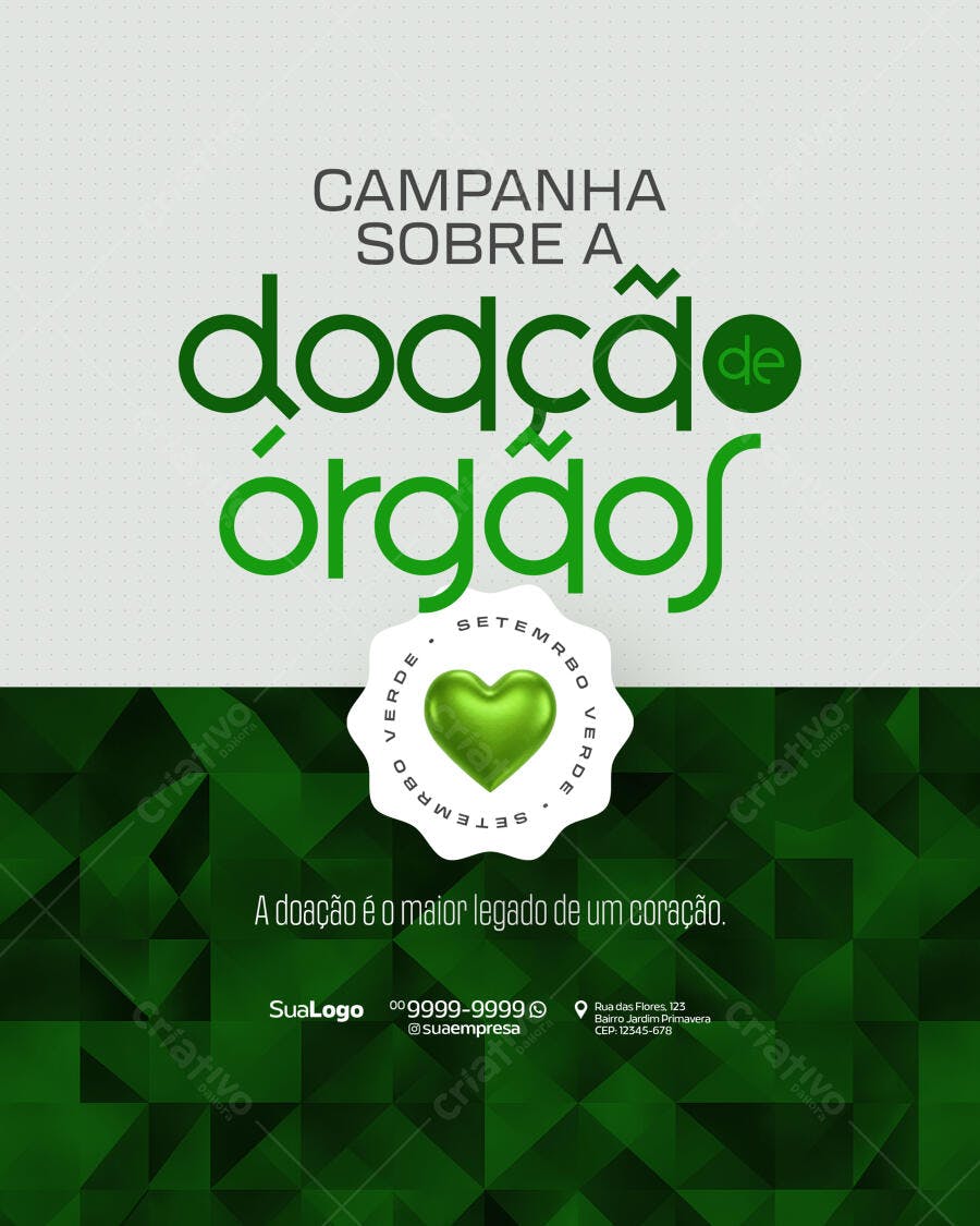 Flyer Setembro Verde Campanha Doação de Órgãos PSD Editável