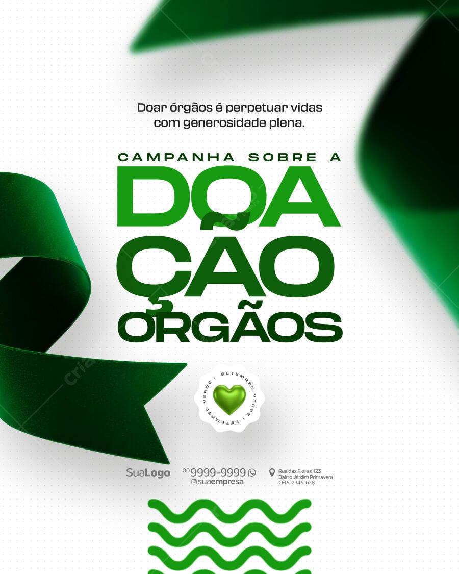 Flyer Campanha Setembro Verde Doação de Órgãos PSD Editável