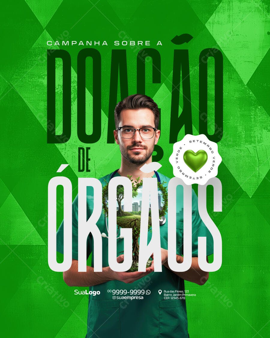 Flyer Campanha Doação de Órgãos Setembro Verde PSD Editável