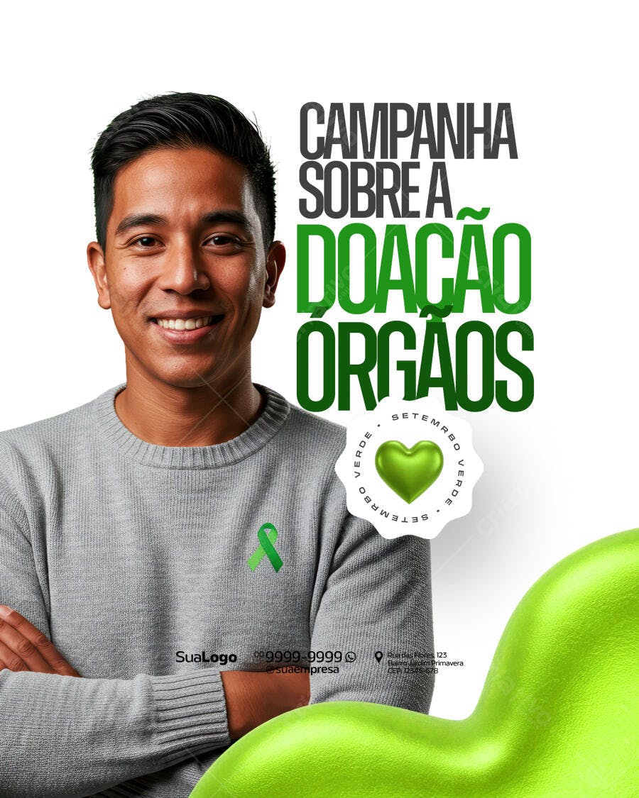 Flyer Campanha Setembro Verde Doação de Órgãos PSD Editável
