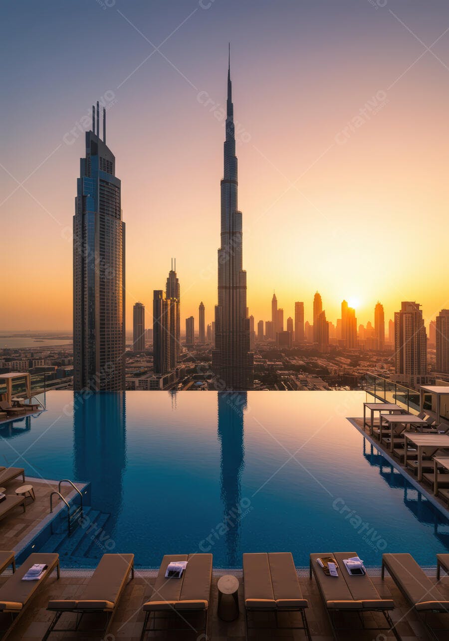 Piscina infinita Dubai ao amanhecer