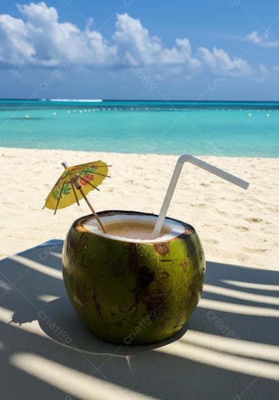 Coco gelado na praia tropical