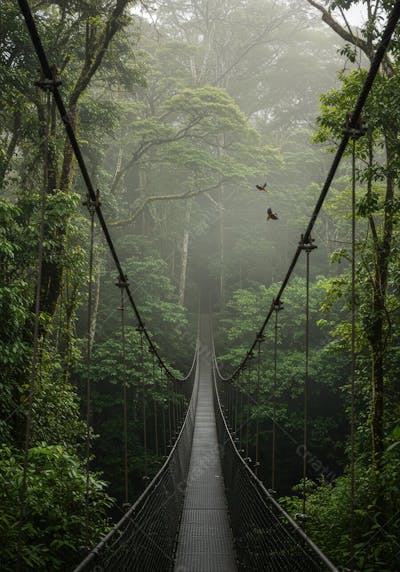 Ponte suspensa na floresta tropical