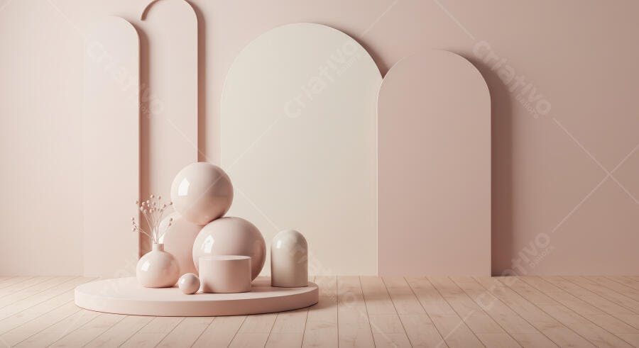 Esfera rosa em cenário minimalista