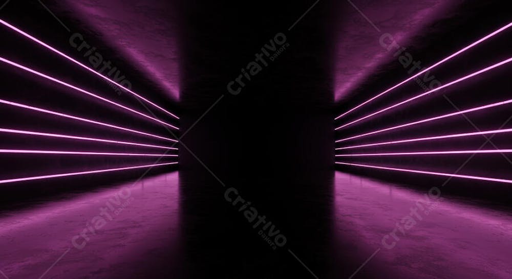 Corredor escuro com luzes de neon rosa