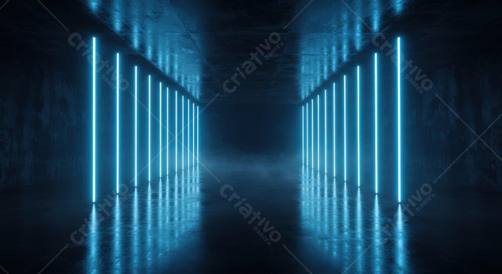 Corredor com luzes de neon azul