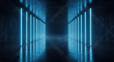 Corredor com luzes de neon azul