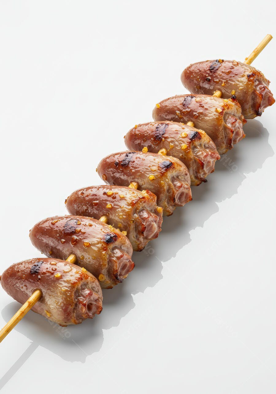 Espetos de coração de frango grelhado