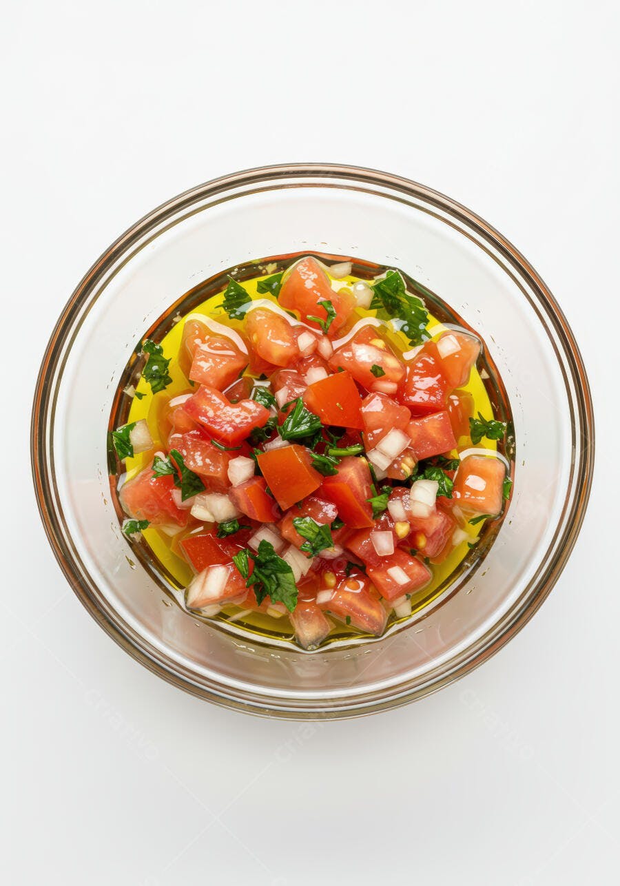 Salada de tomate cebola e azeite em vidro