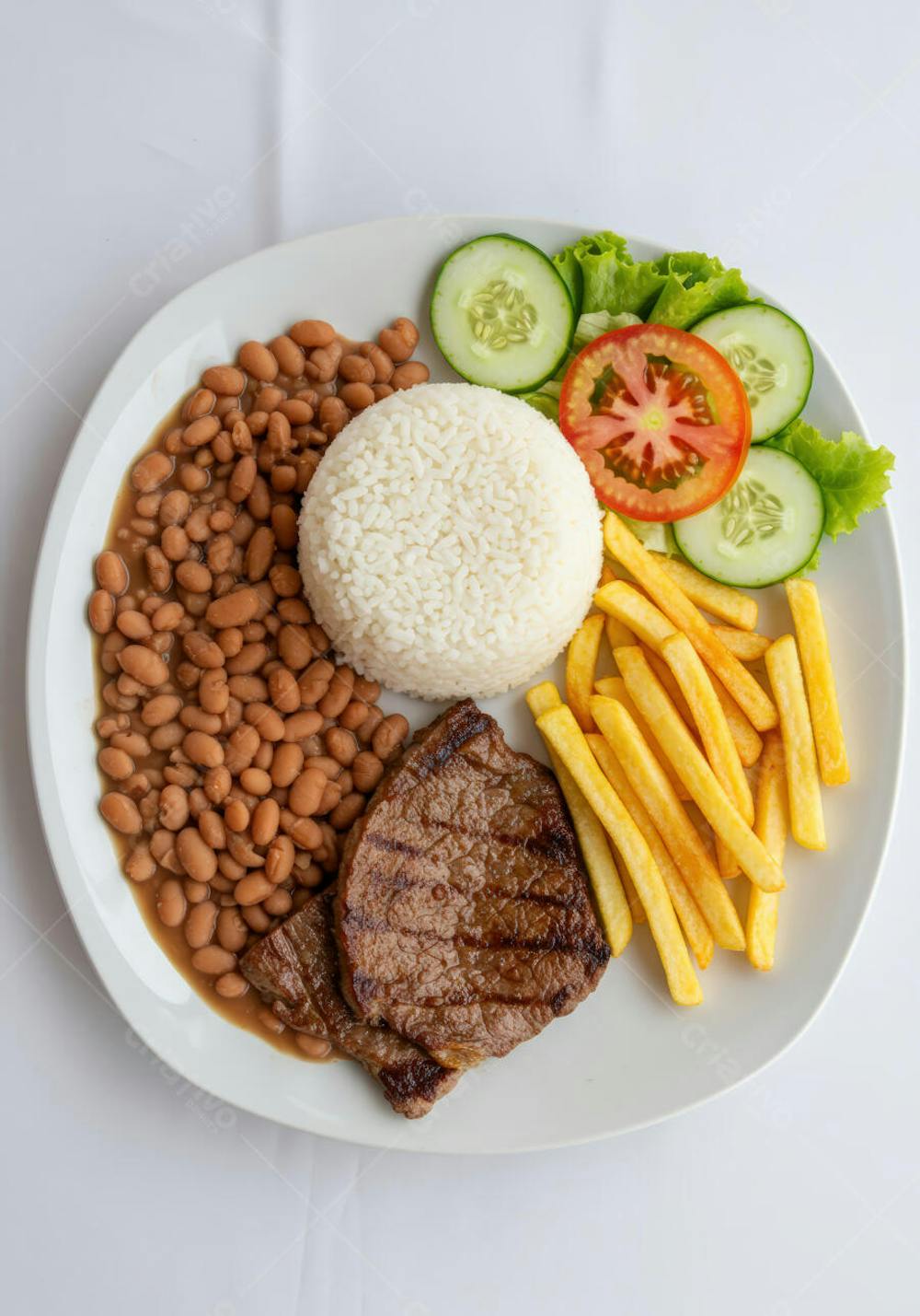 Prato Feito com Bife, Arroz, Feijão e Salada