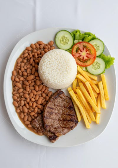 Prato Feito com Bife, Arroz, Feijão e Salada