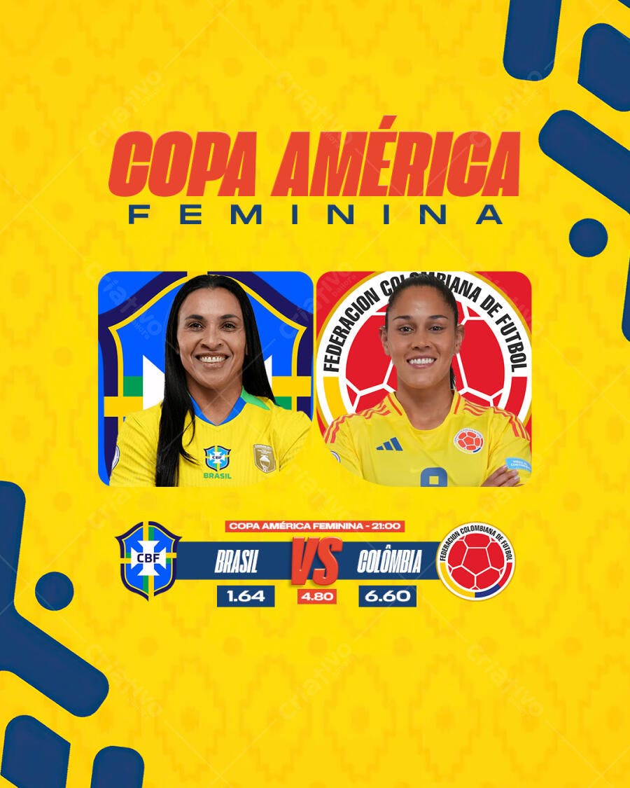 Flyer Copa América Feminina Brasil x Colômbia PSD Editável