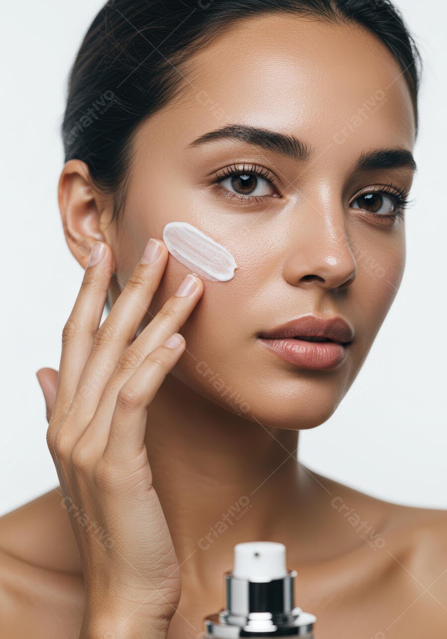 Mulher aplicando creme facial hidratante