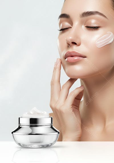 Mulher aplicando creme facial