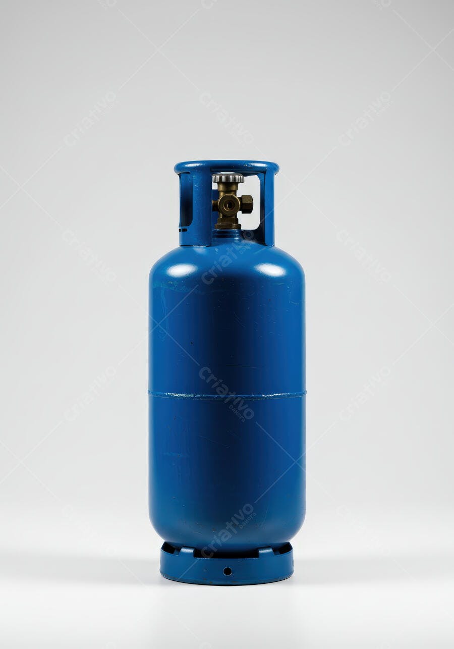 Botijão de gás azul sobre fundo branco