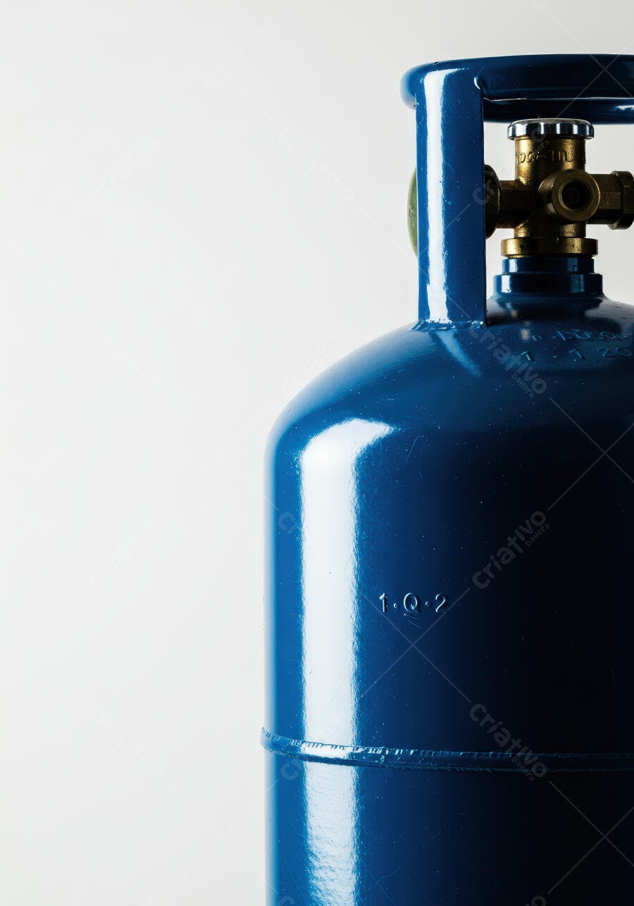 Botijão de gás azul sobre fundo branco