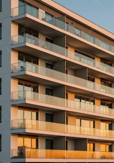 Fachada de prédio residencial moderno ao entardecer
