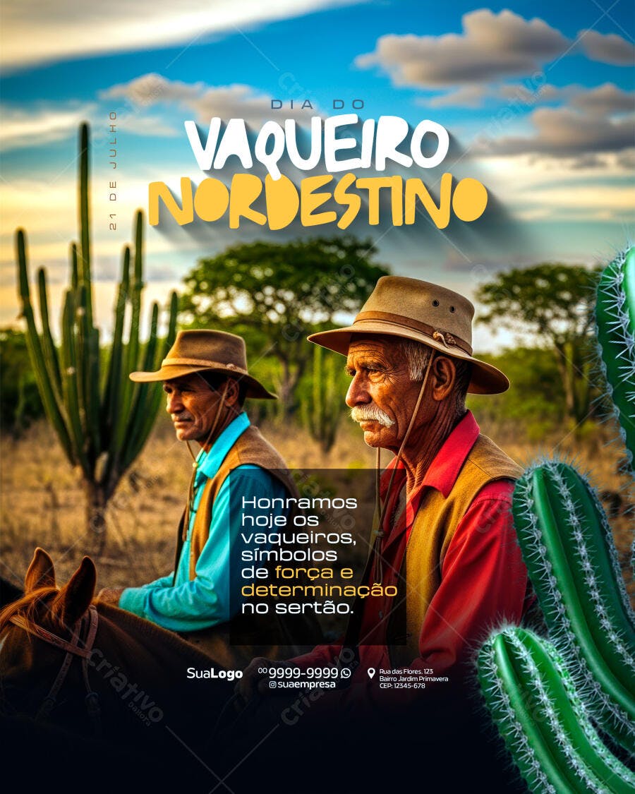 Flyer Dia do Vaqueiro Nordestino 21 de Julho PSD Editável