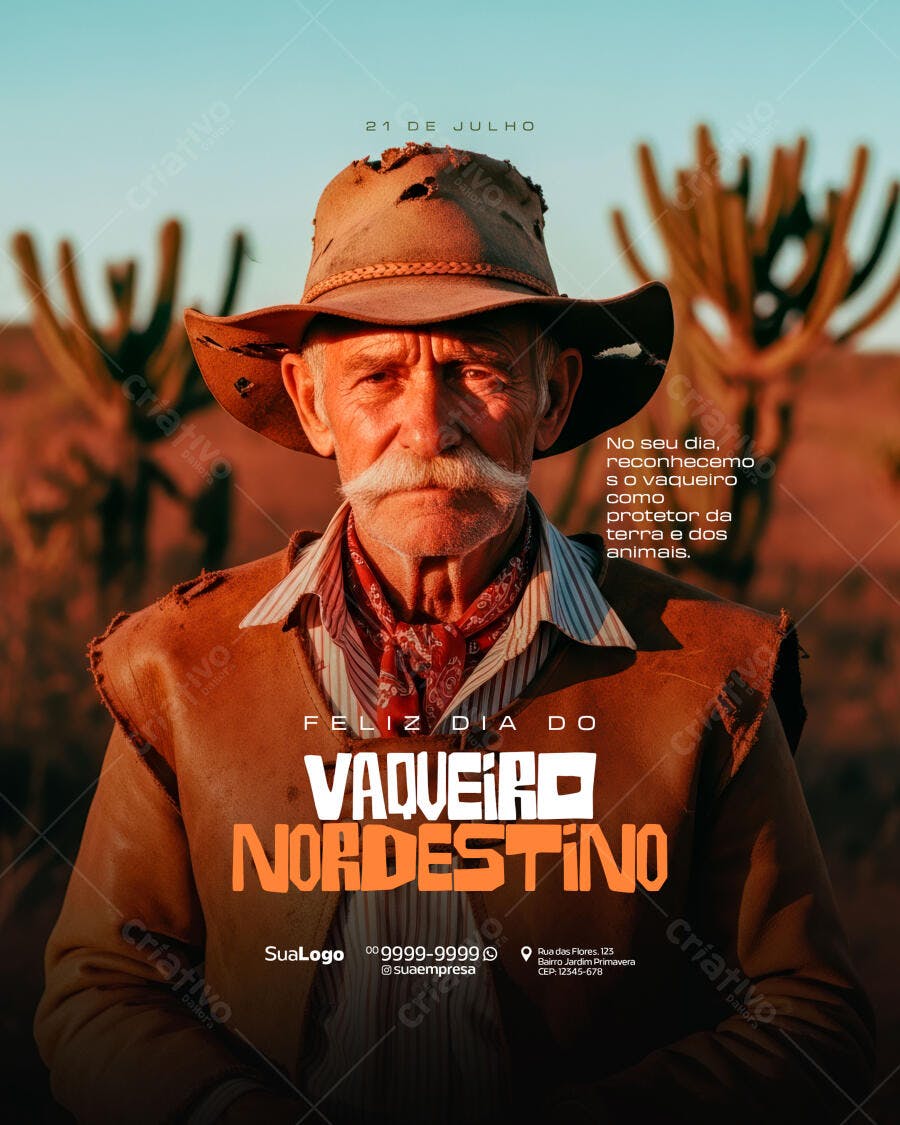 Flyer Dia do Vaqueiro Nordestino 21 de Julho PSD Editável
