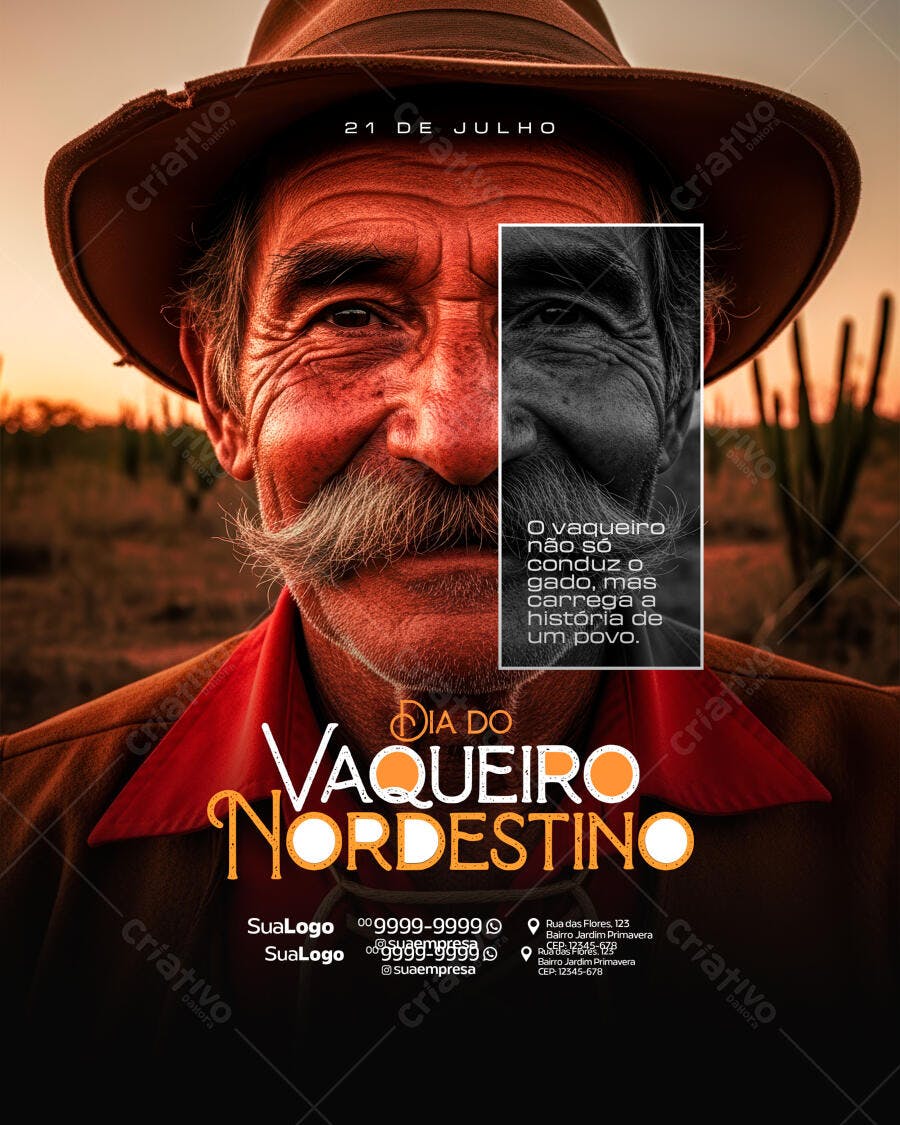 Flyer Dia do Vaqueiro Nordestino 21 de Julho PSD Editável