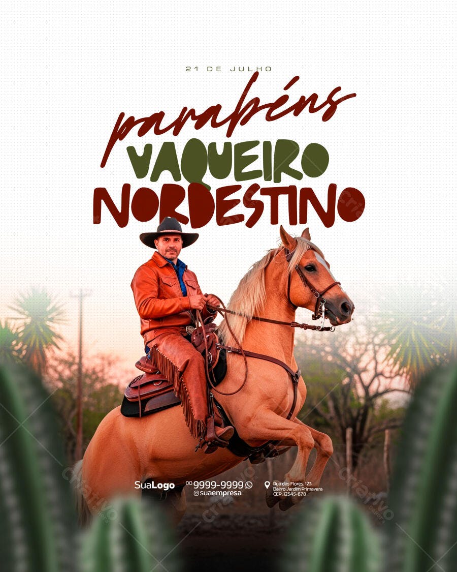 Flyer Vaqueiro Nordestino 21 de Julho PSD Editável