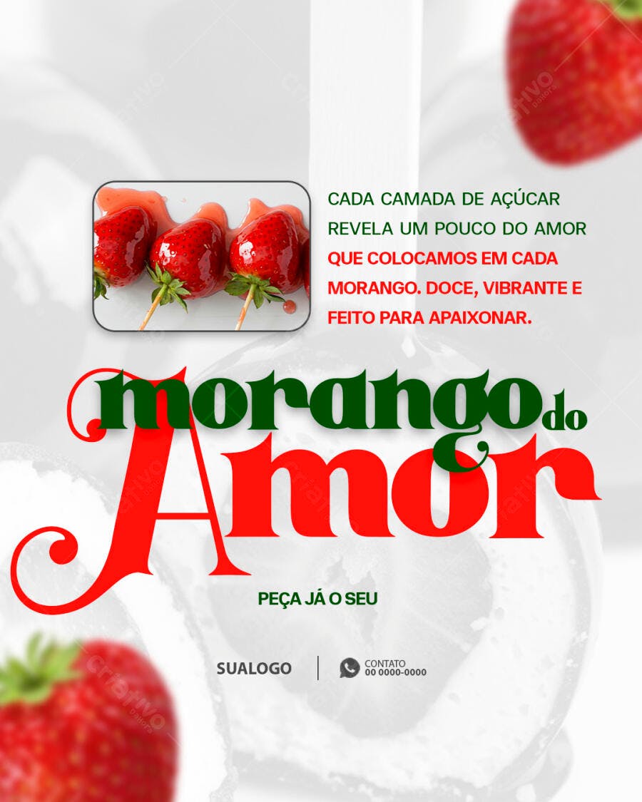 Flyer para Dia dos Namorados com Morangos PSD Editável