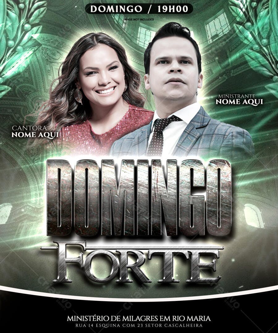 Flyer Domingo Forte - Ministério de Milagres PSD Editável