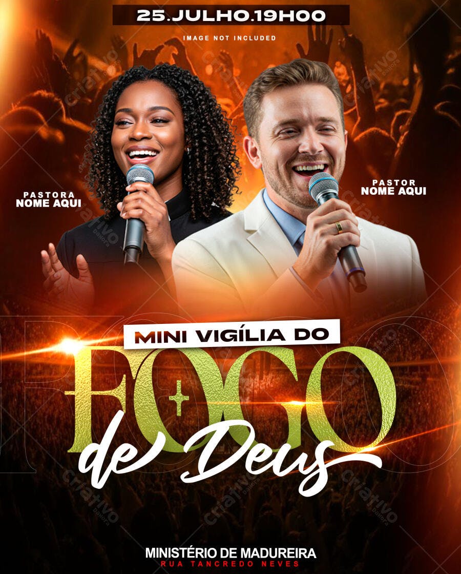 Flyer para Mini Vigília do Fogo de Deus PSD Editável