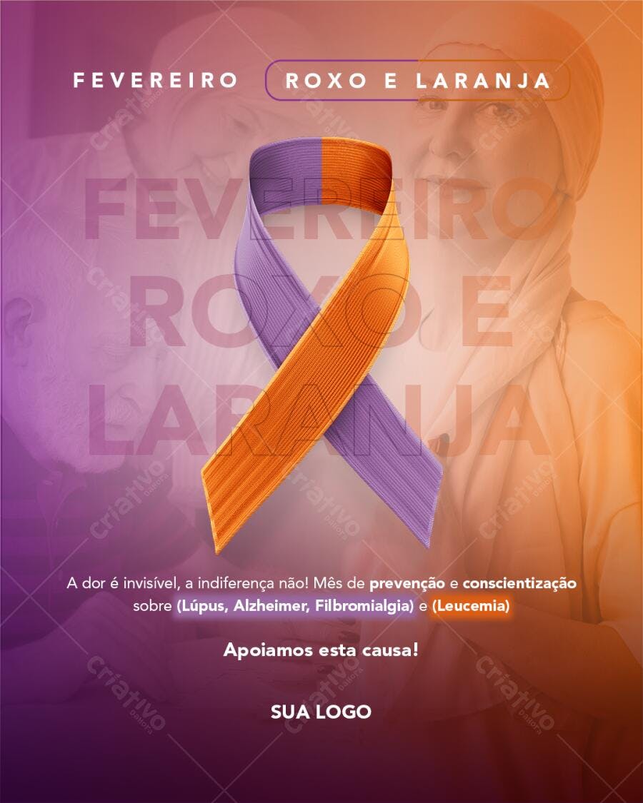 Flyer Fevereiro Roxo e Laranja PSD Editável