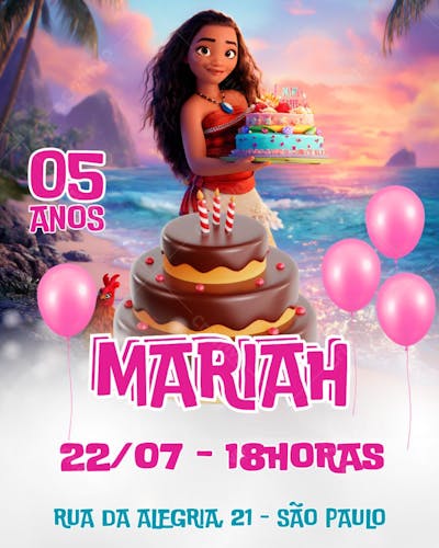 CONVITE MOANA E LILO STITCH INFANTIL CANVA EDITÁVEL