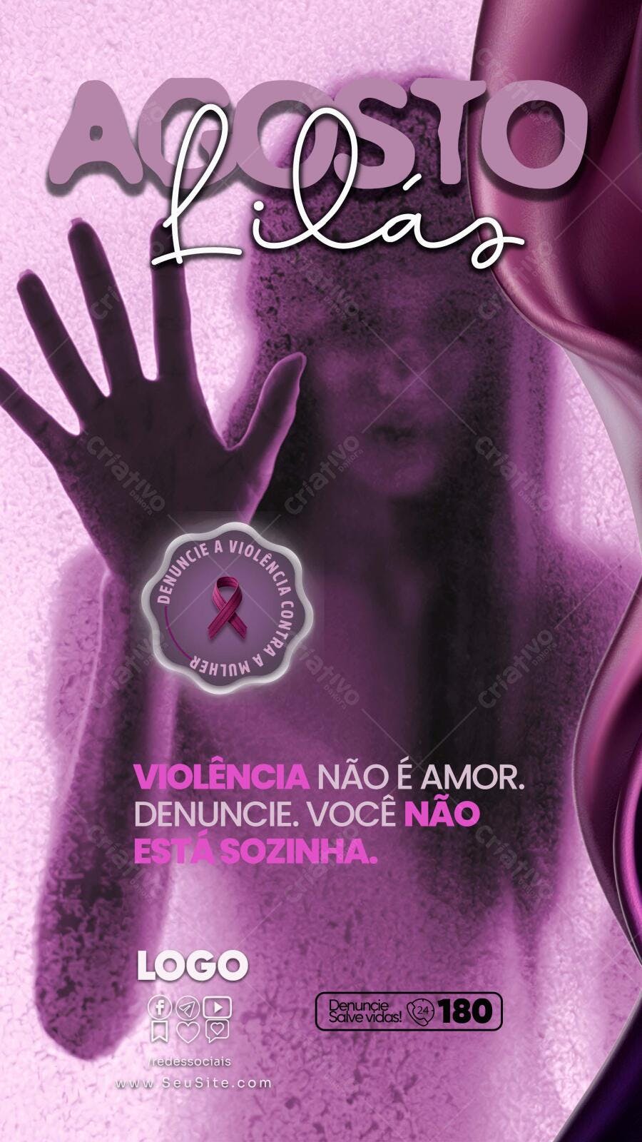 Poster Agosto Lilás PSD Editável