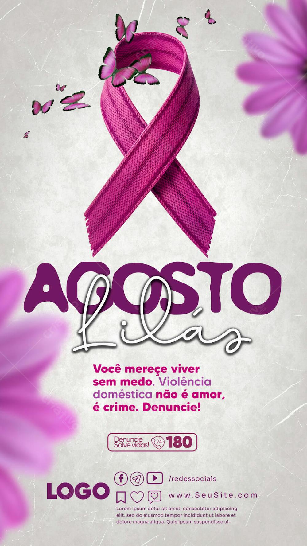Psd editavel story agosto lilas contra a violencia da mulher