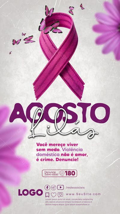 Psd editavel story agosto lilas contra a violencia da mulher