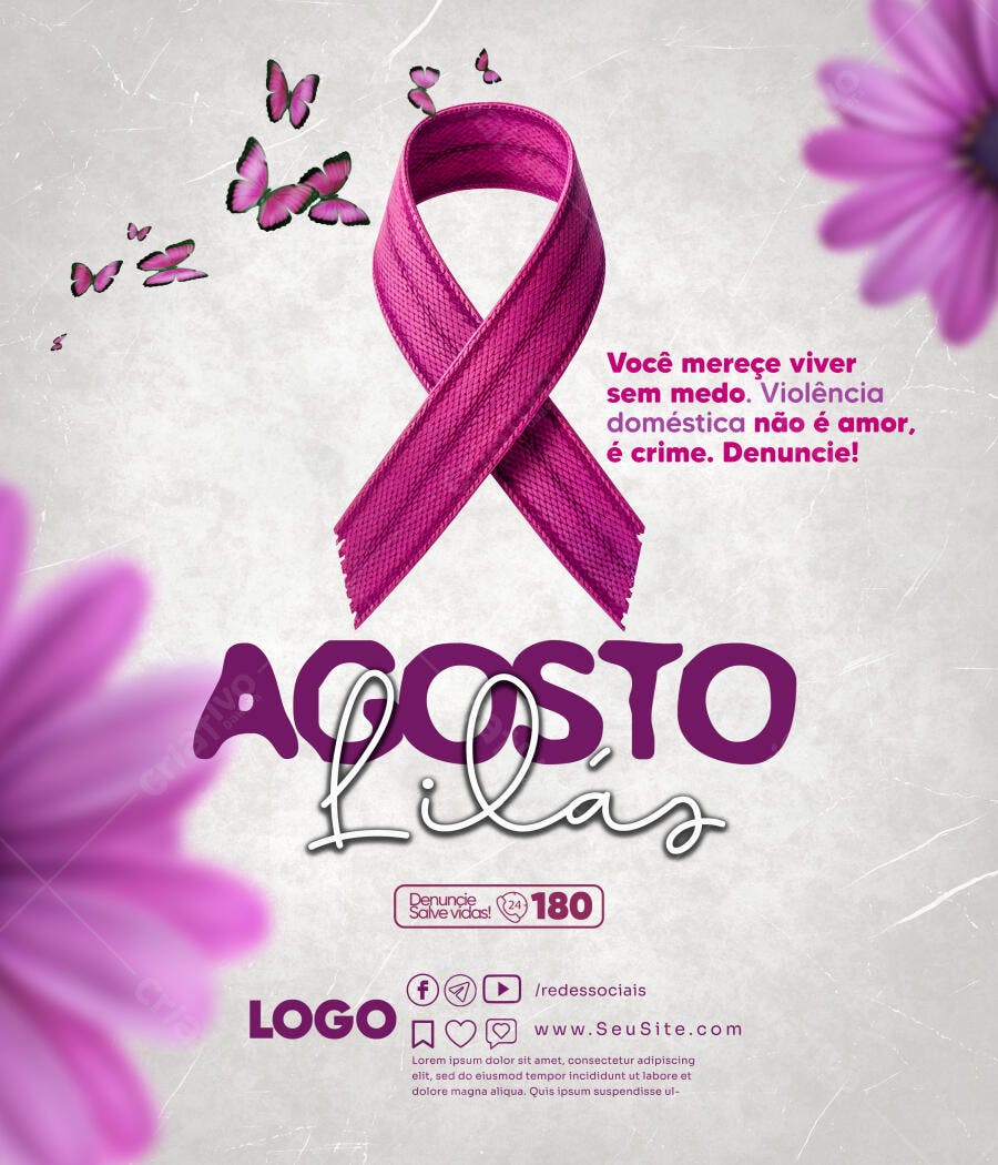 Flyer Agosto Lilás PSD Editável