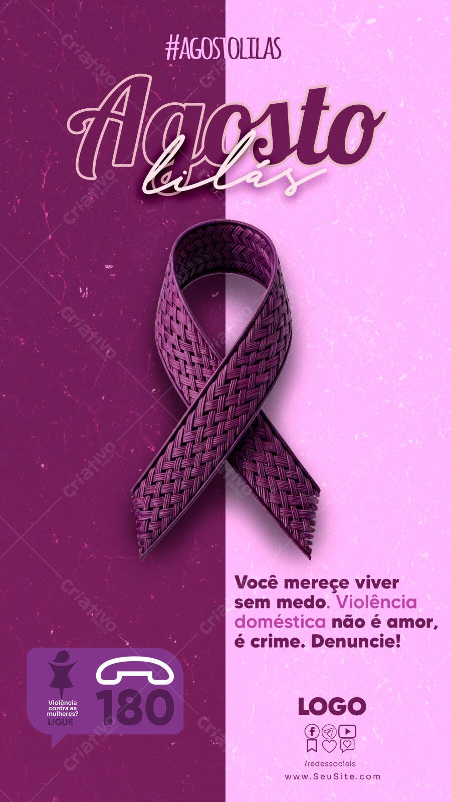 Flyer Agosto Lilás PSD Editável