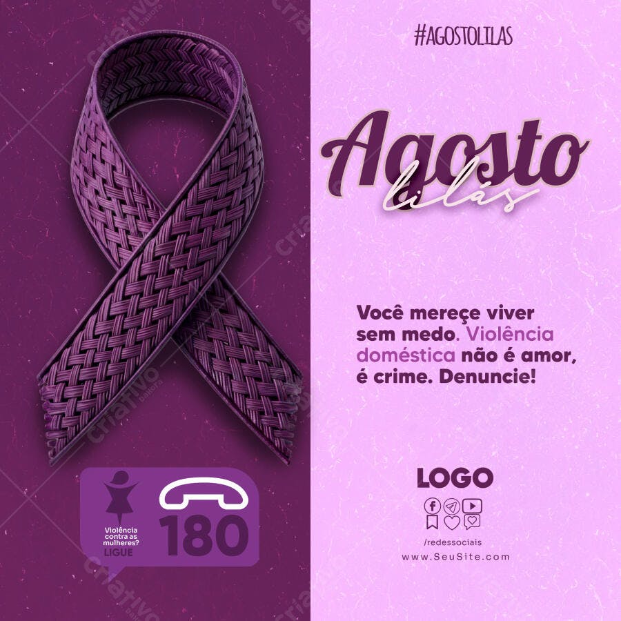 Flyer Agosto Lilás PSD Editável