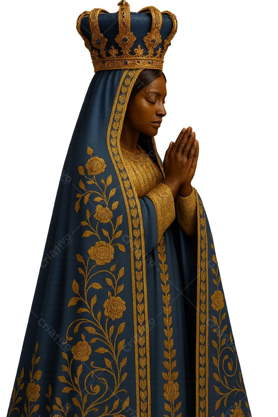 Virgem Maria Negra em oração azul e dourado