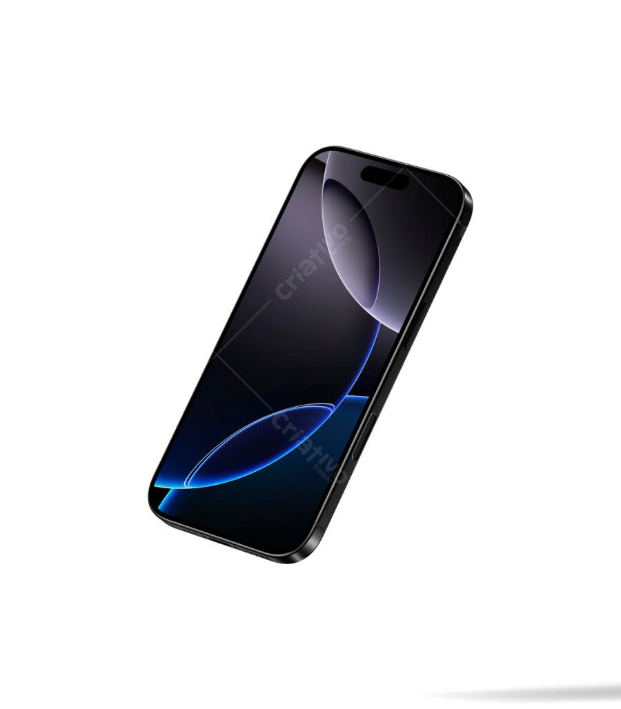 Mockup de Smartphone Moderno com Design Escuro e Detalhes em Azul