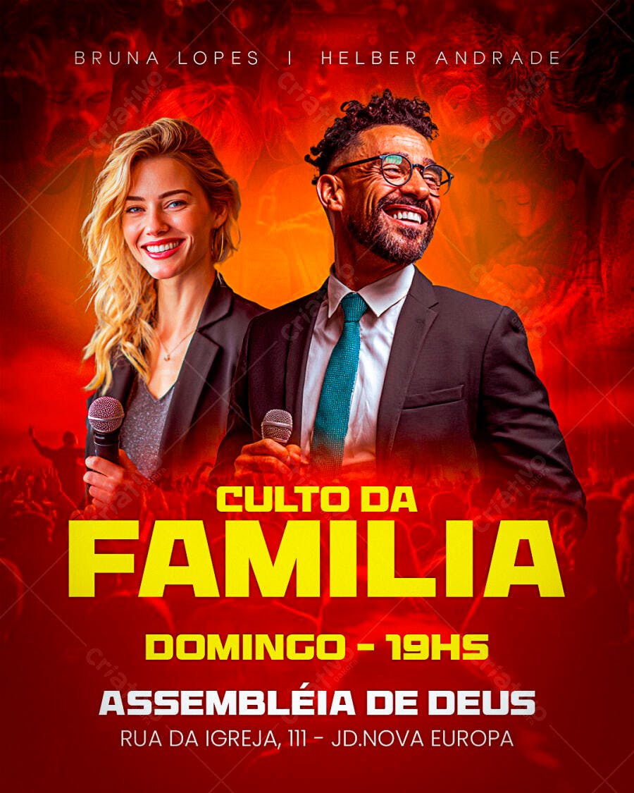 Flyer para Culto da Família Domingo PSD Editável