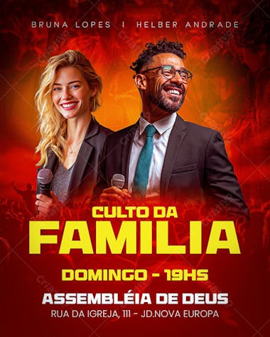 FLYER PSD EDITAVEL CULTO DA FAMILIA IGREJA CHURCH PASTOR