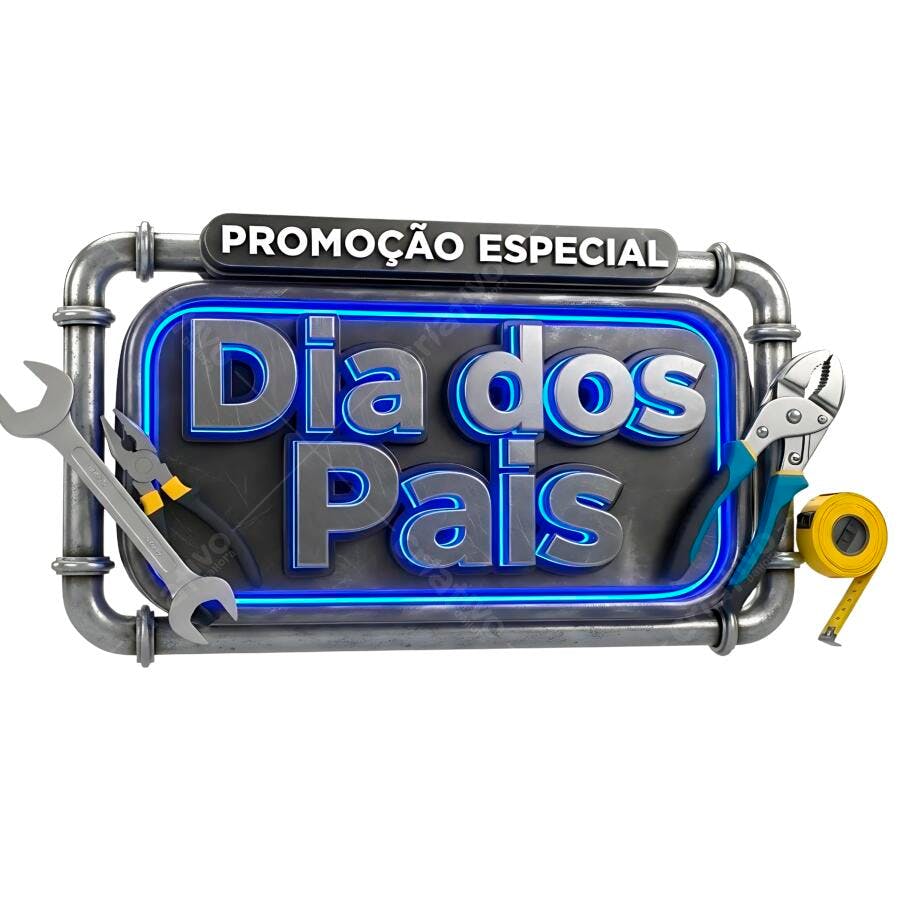 Selo 3D promocional Dia dos Pais metalizado azul e cinza